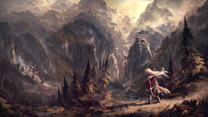 Warrior with Long White Hair — Brown