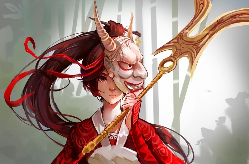 warrior with mask and weapon