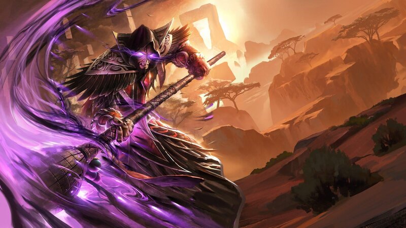 Warrior with Purple Energy — Dramatic, Sunset