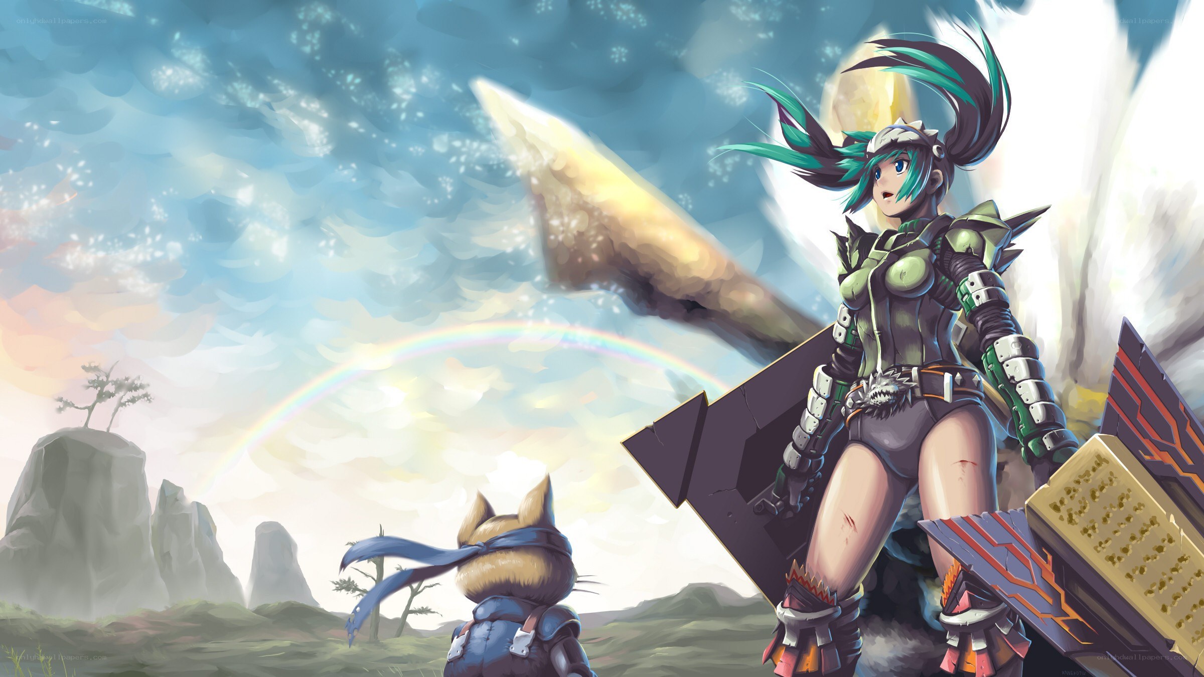 Warrior with rainbow backdrop