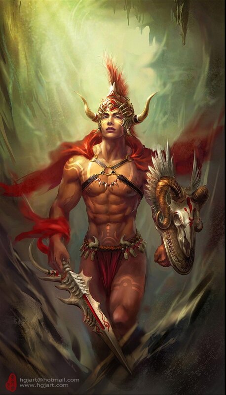warrior with ram skull shield