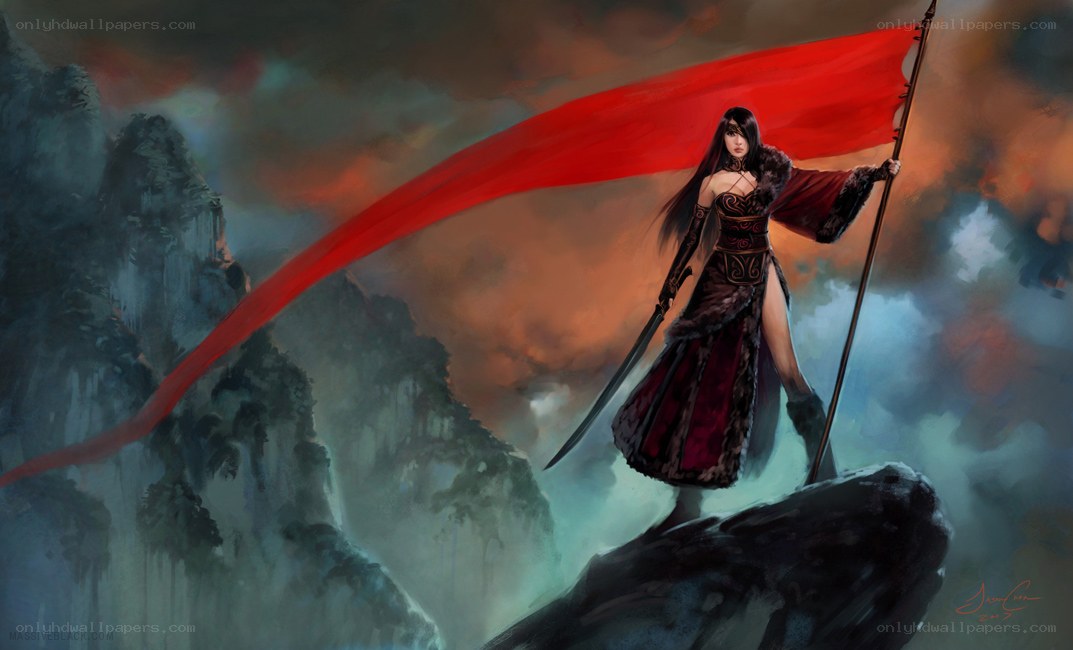 Warrior with red banner