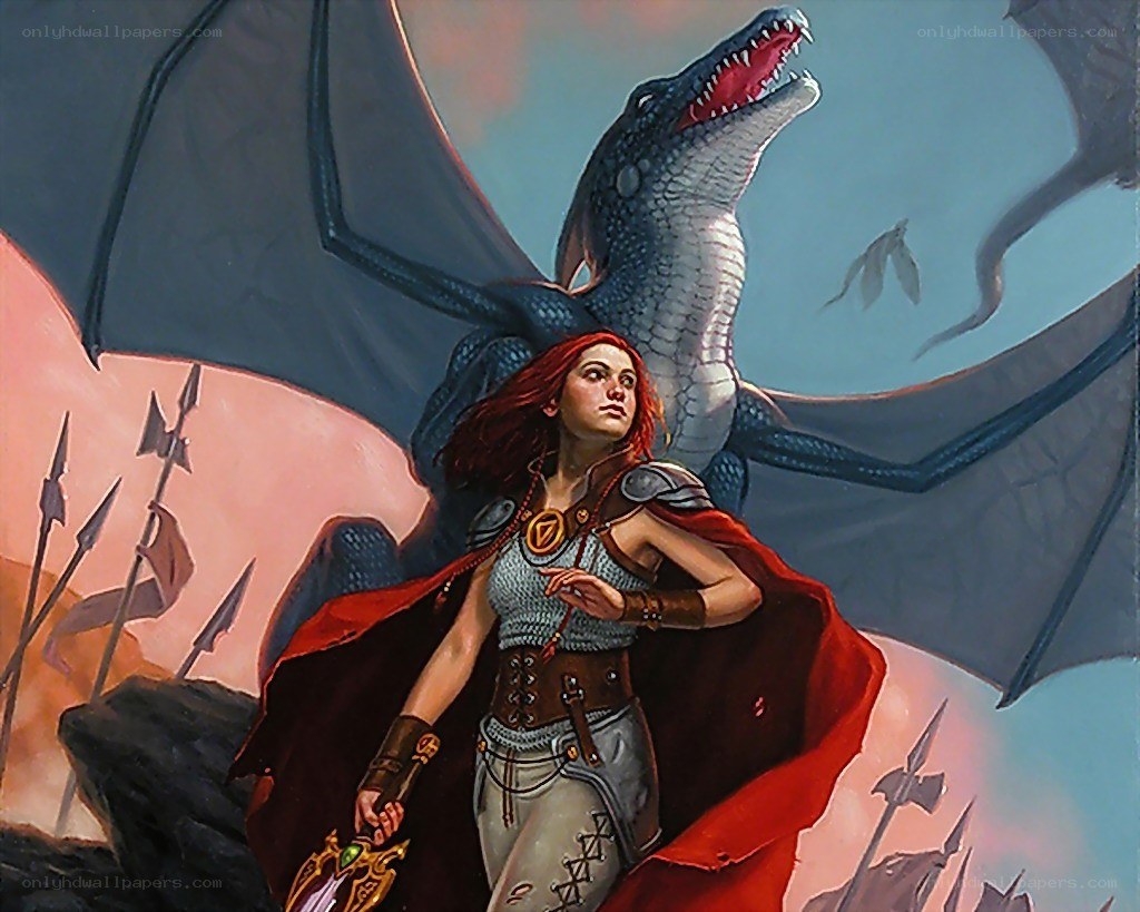 warrior with red cape and dragon
