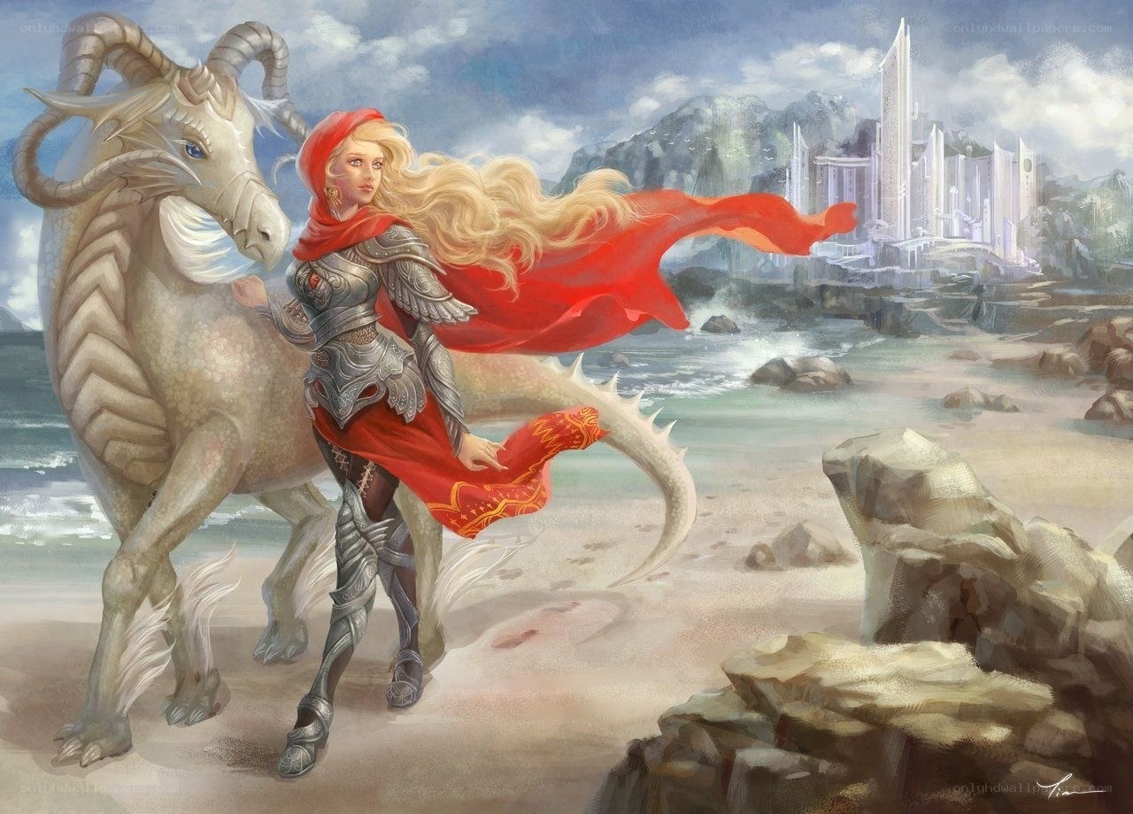 Warrior with red cloak and goat