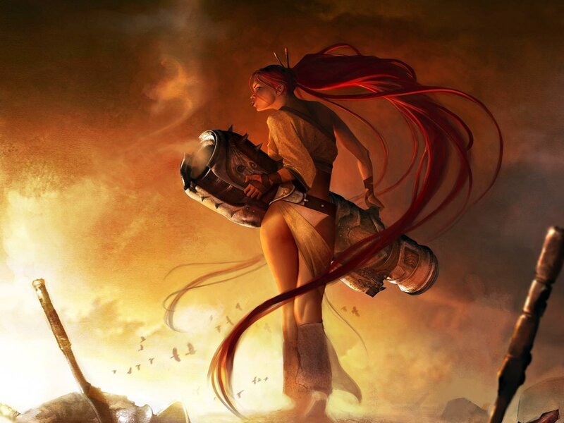 Warrior with red hair in battle