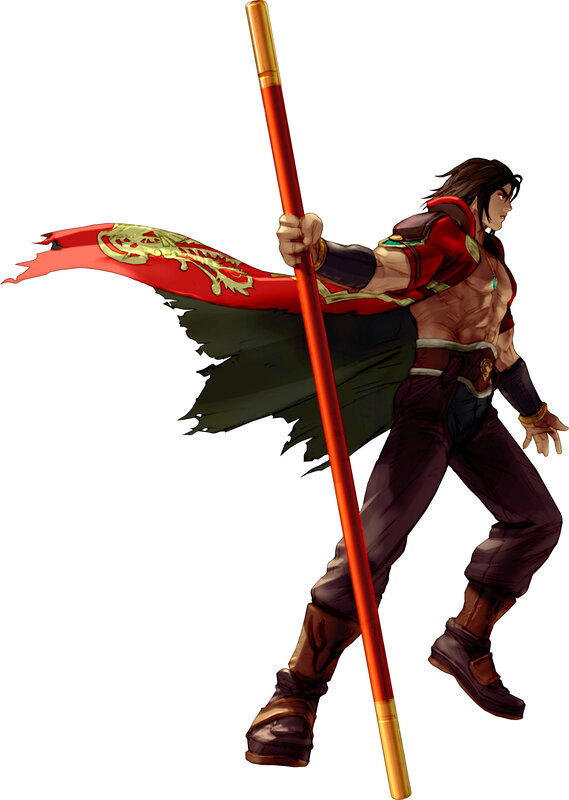 warrior with red staff
