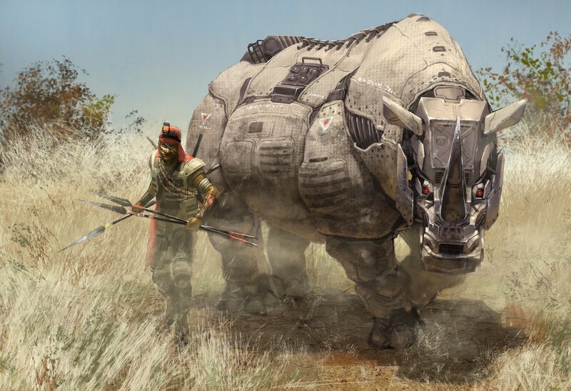 Warrior with robotic rhino