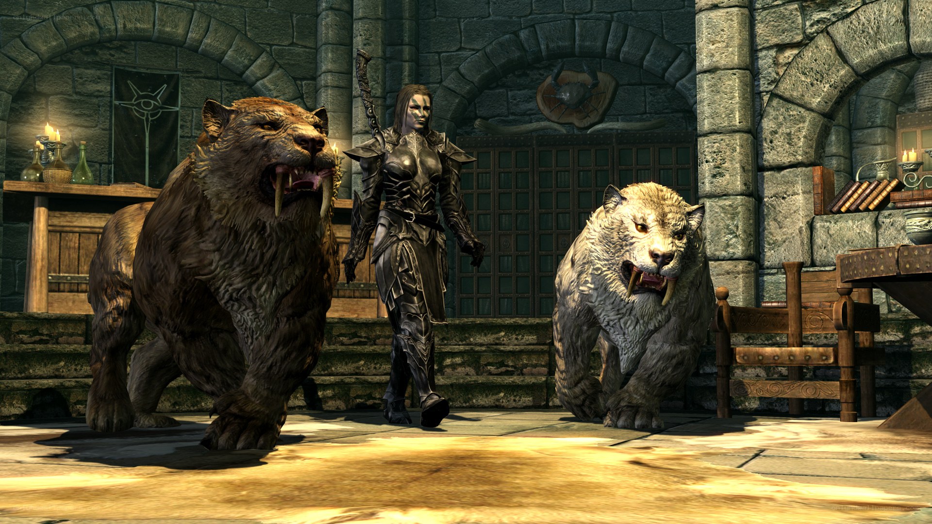 Warrior with saber-toothed tigers