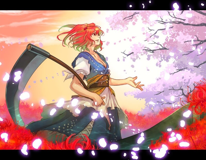 Warrior with scythe in cherry blossom
