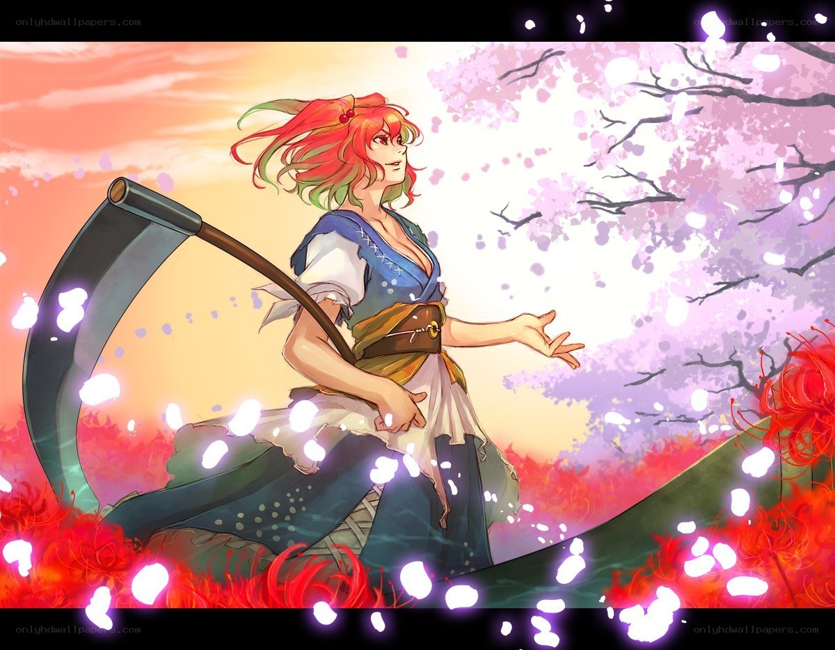 Warrior with scythe in cherry blossom