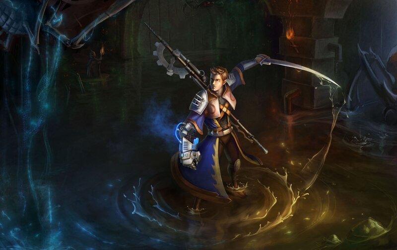 warrior with scythe in dark dungeon