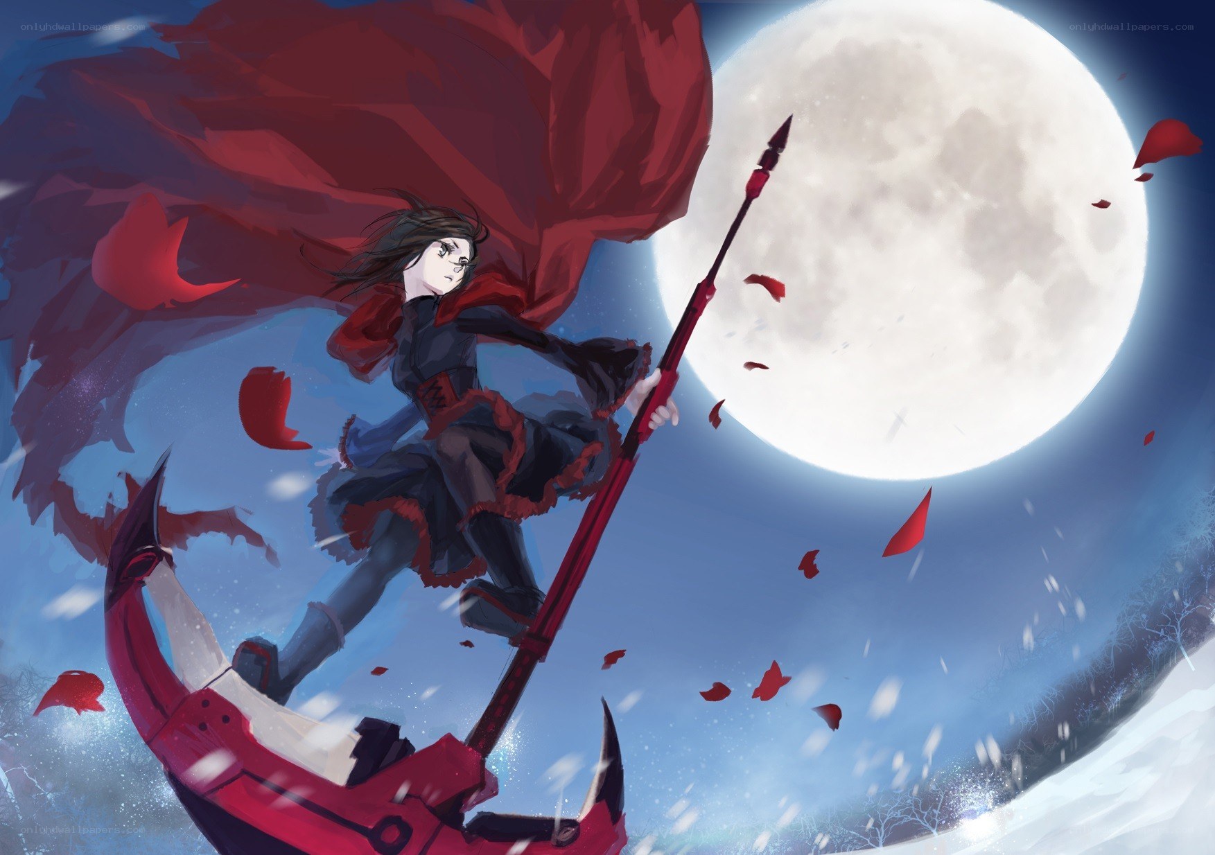 Warrior with scythe under moon