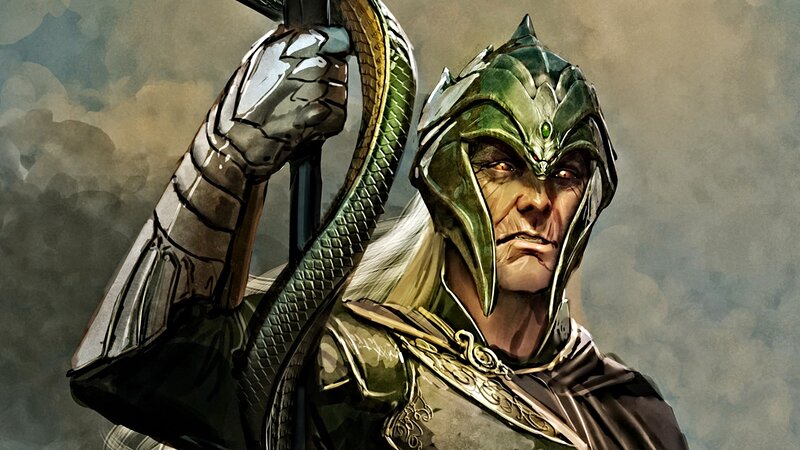 warrior with serpent staff