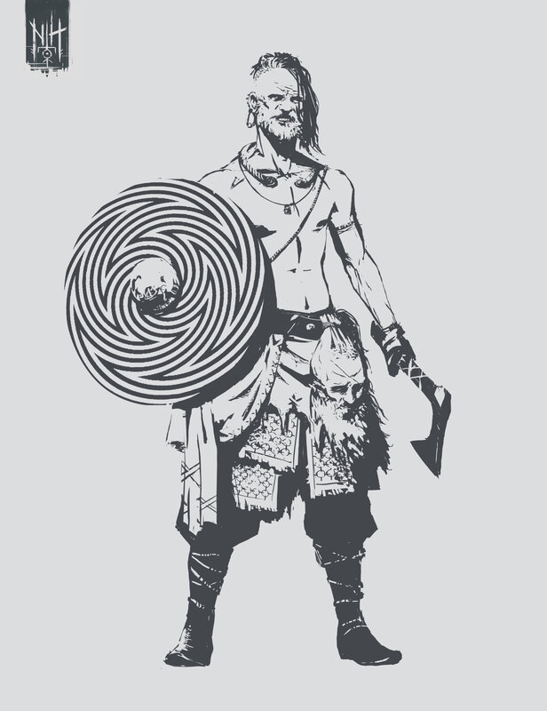 Warrior with Shield and Axe — Black
