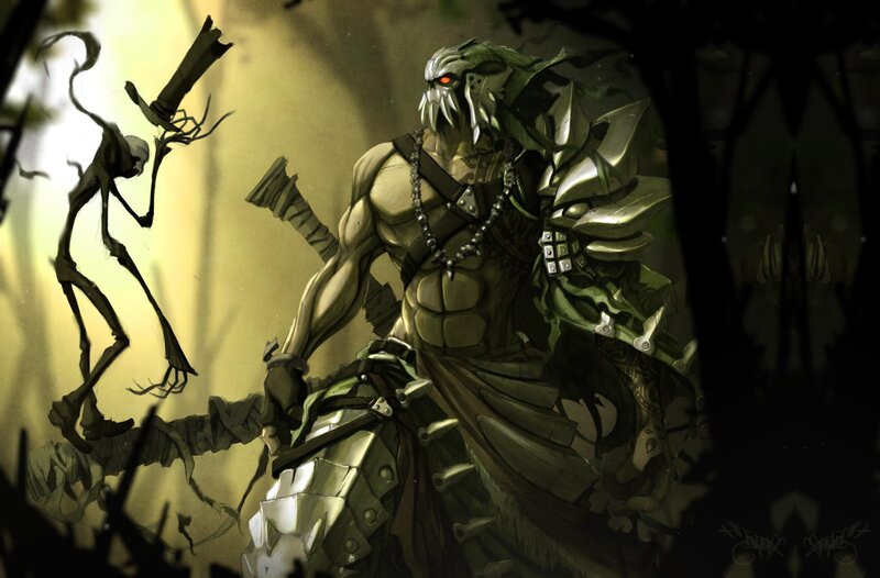 warrior with skeletal creature