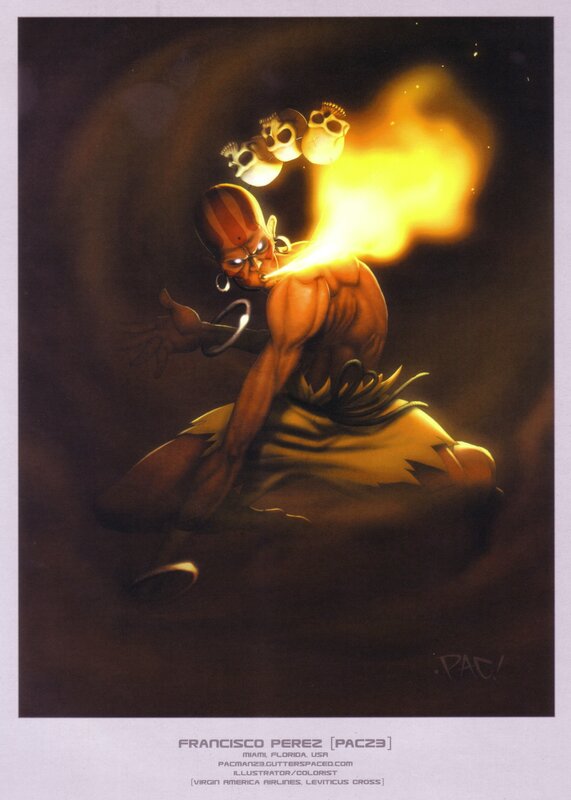 Warrior with skulls and fire