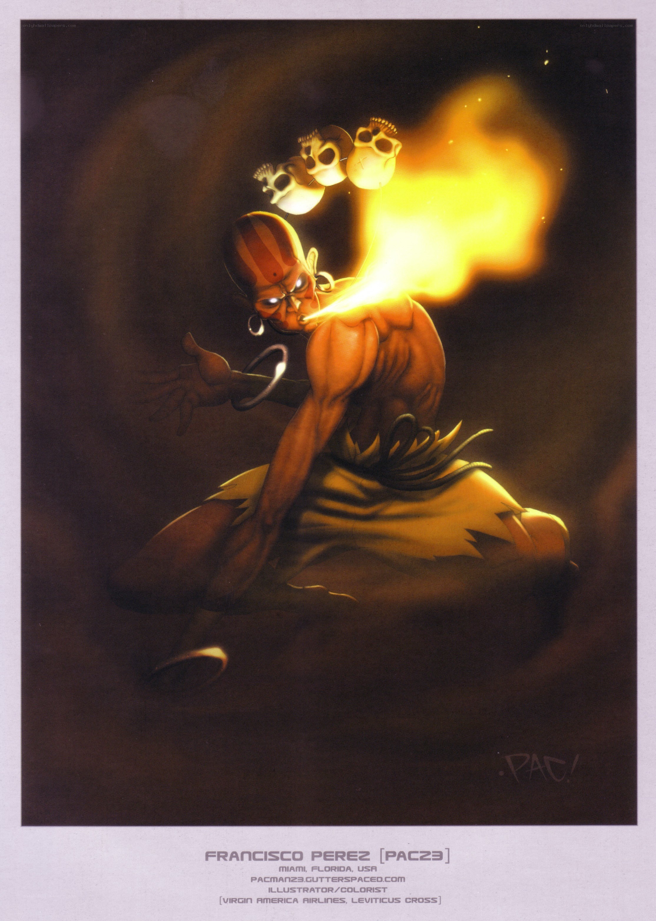 Warrior with skulls and fire
