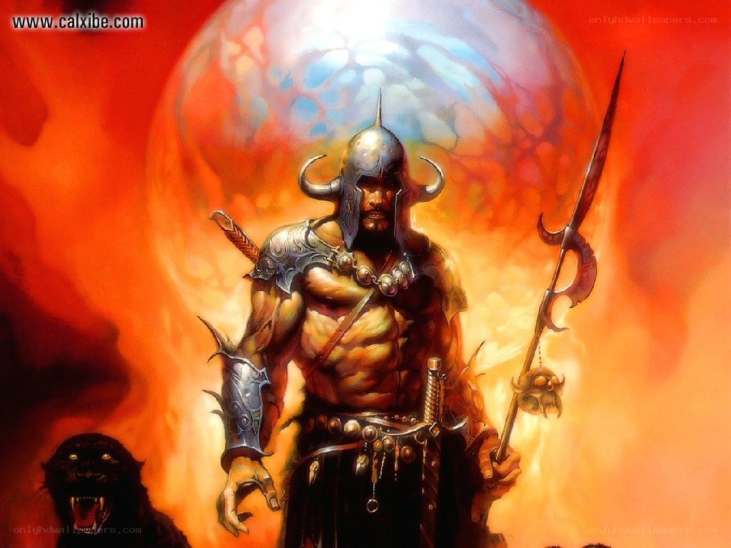 warrior with spear and wolf