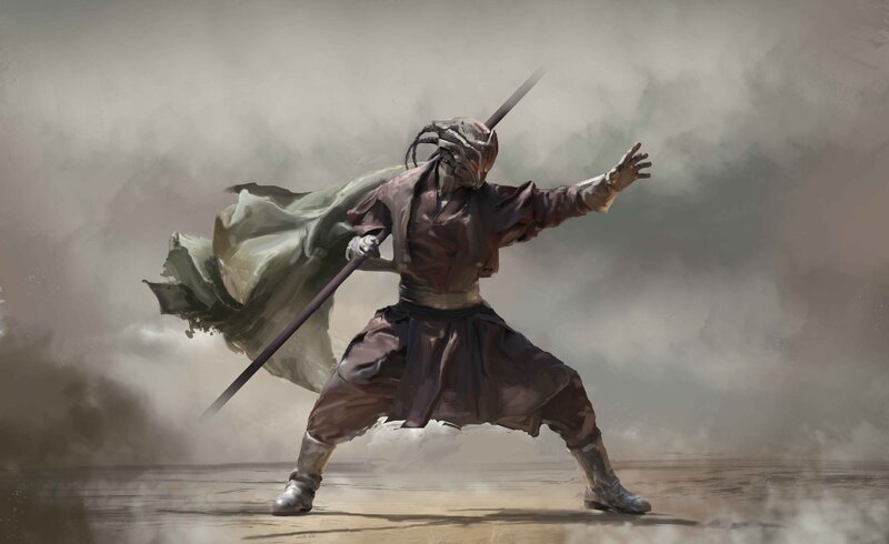 Warrior with Spear — Brown, Dramatic, Digital Art