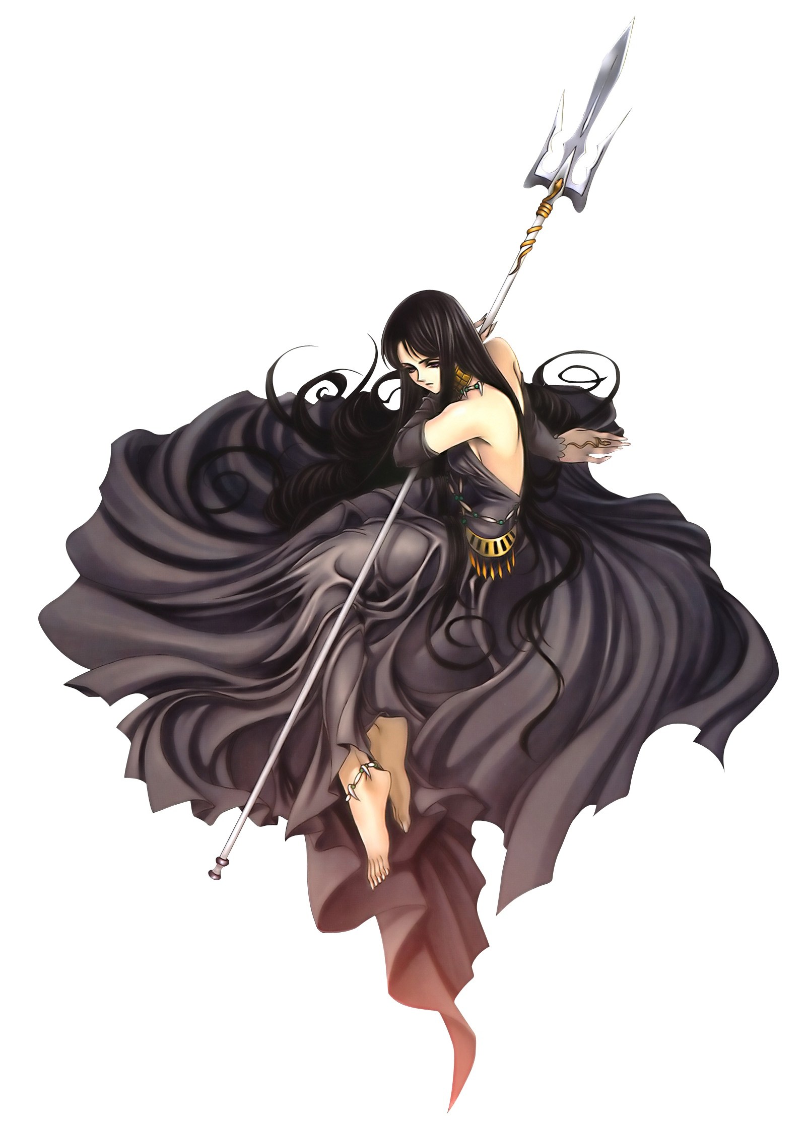 Warrior with spear in dark cloak