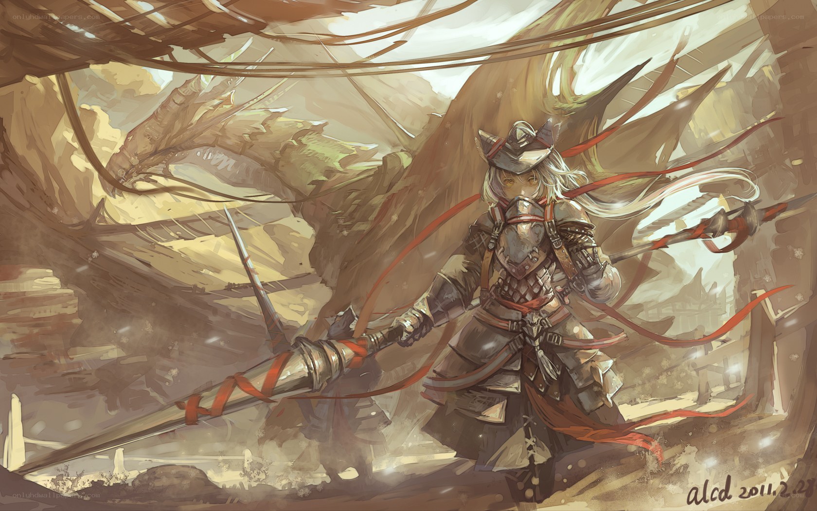warrior with spear in desert