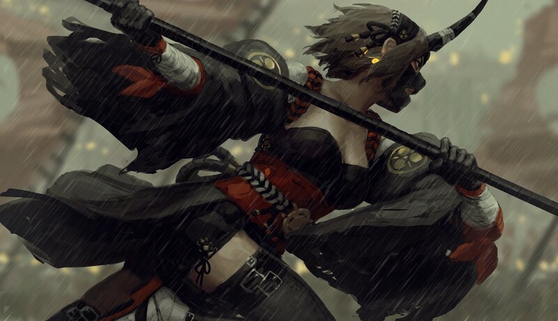 Warrior with Spear in Rain