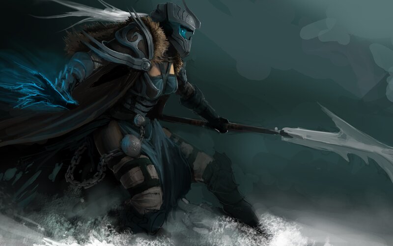 warrior with spear in storm