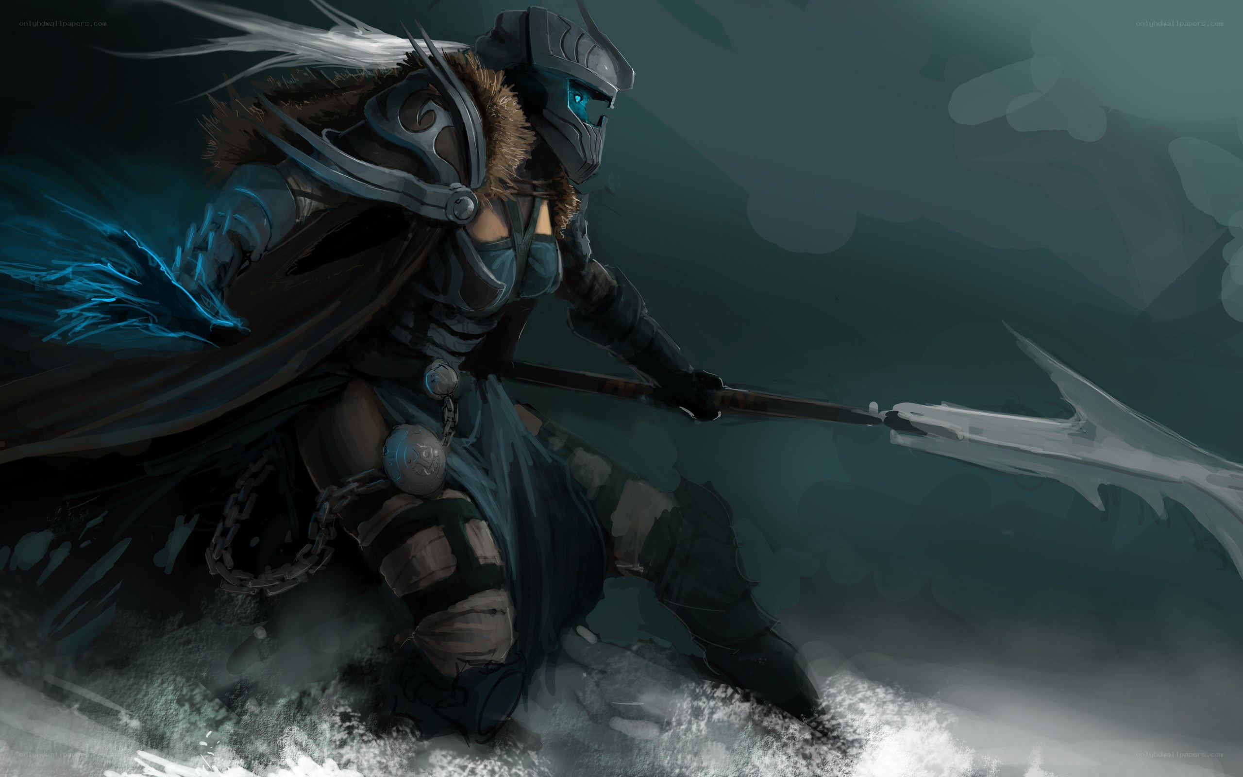 warrior with spear in storm