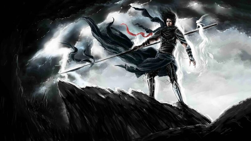 Warrior with Spear on Cliff