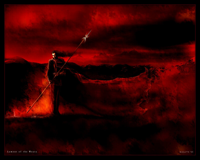 Warrior with Spear — Red, Dramatic