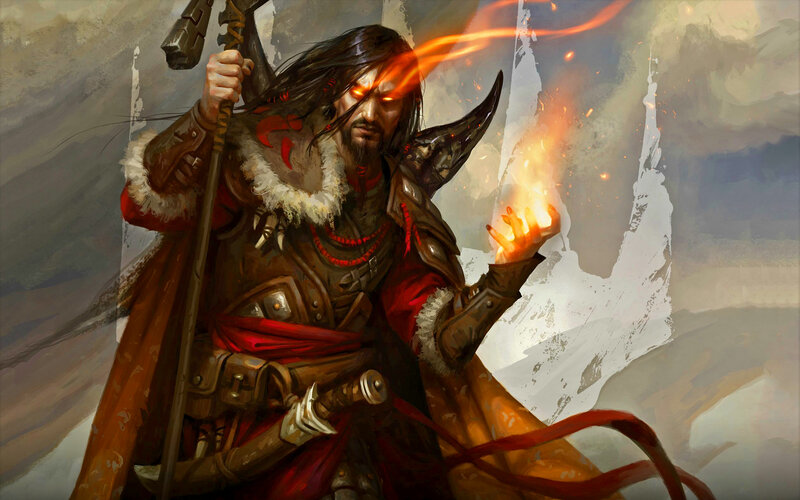 Warrior with Staff and Fire — Brown