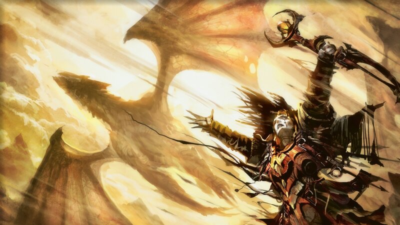 Warrior with Staff and Wings — Yellow