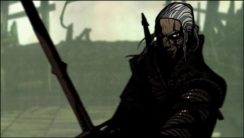 warrior with staff in mist