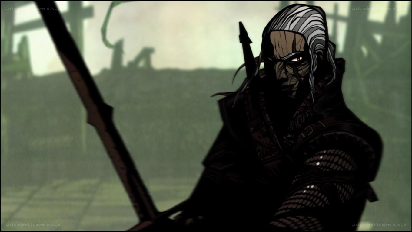 warrior with staff in mist