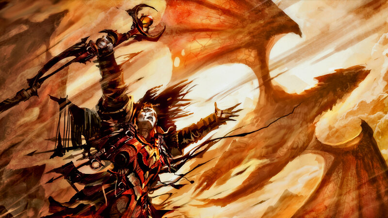 Warrior with Staff in Storm — Orange