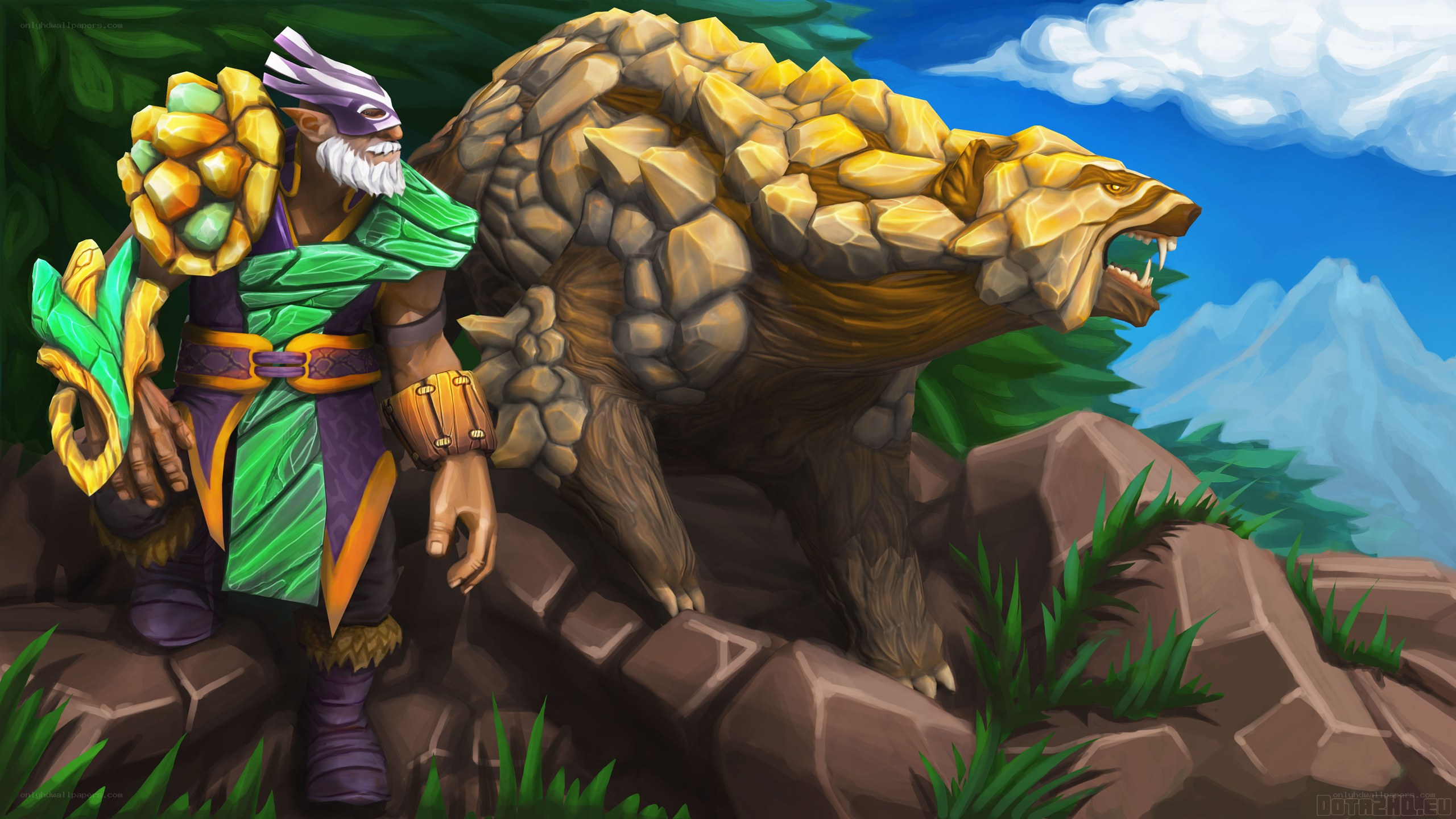 Warrior with stone turtle companion