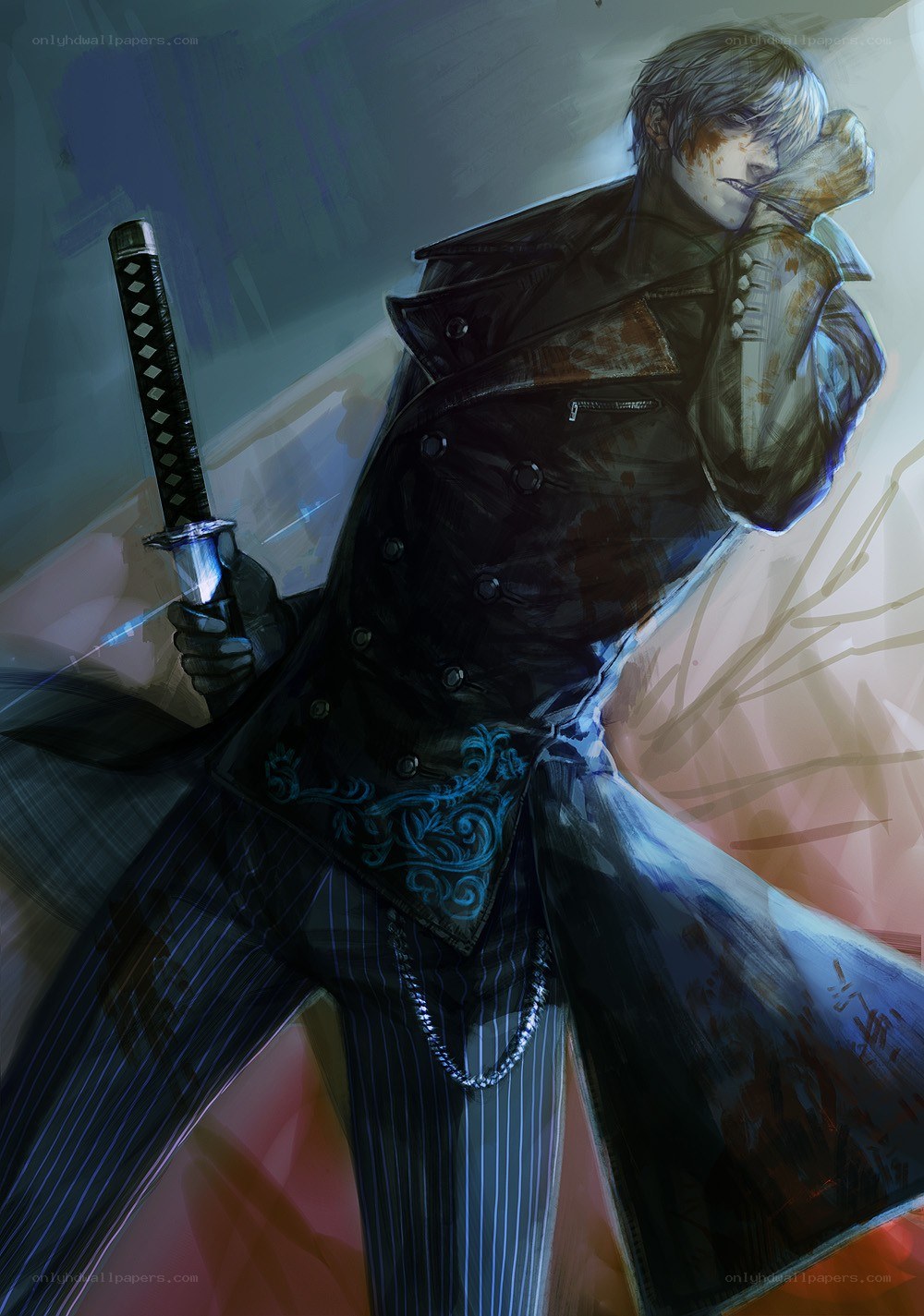 warrior with sword and bloodstains