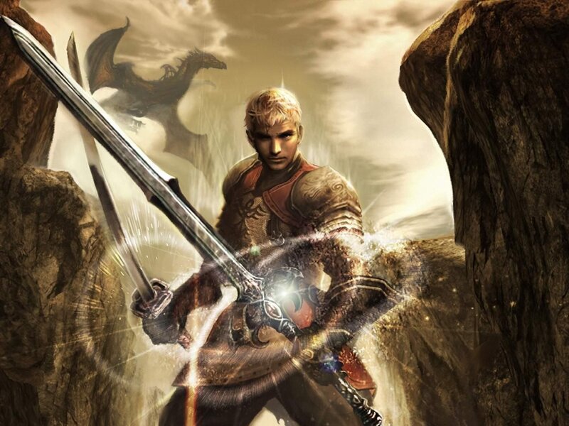 warrior with sword and dragon