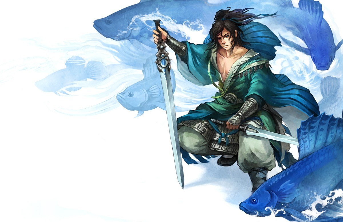 warrior with sword and fish
