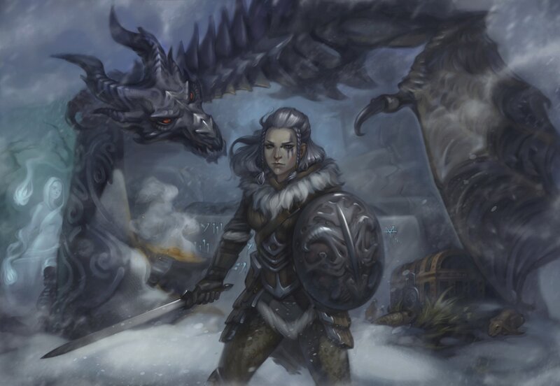 Warrior with Sword and Shield — Gray, Dramatic, Winter