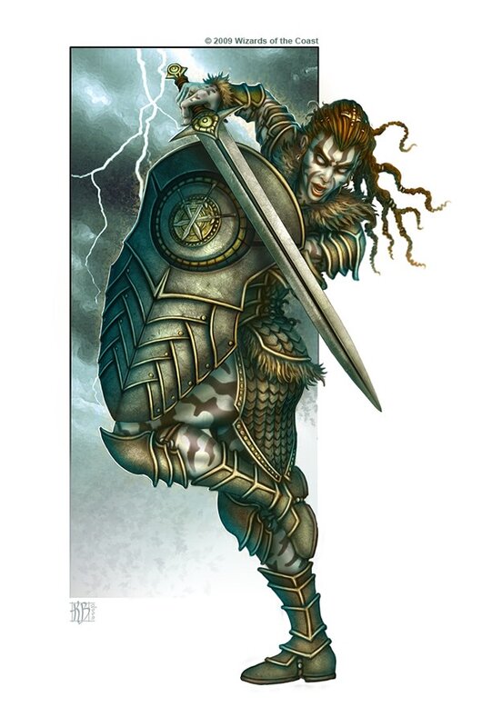 Warrior with Sword and Shield — Green, Dramatic