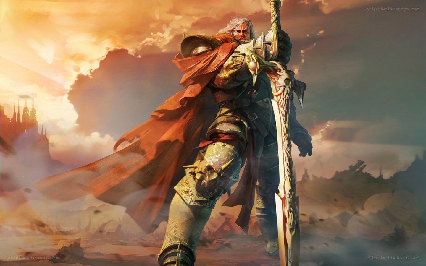 warrior with sword at sunset