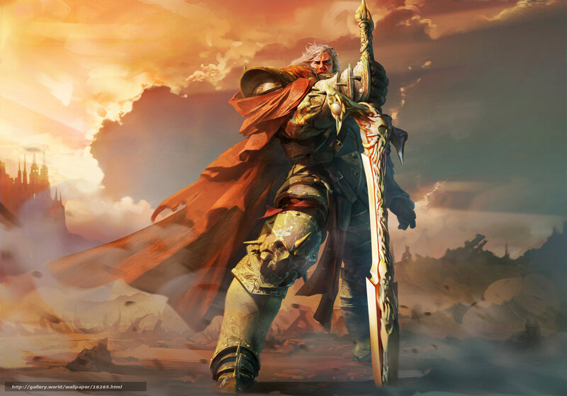 warrior with sword at sunset