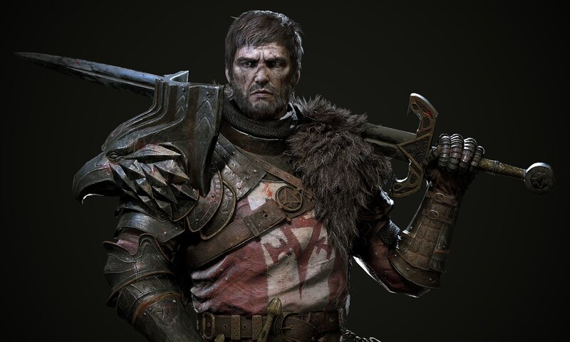 Warrior with Sword — Black, Dramatic, 3d Render, Armor