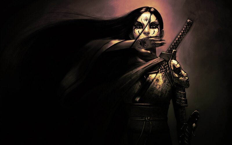 Warrior with Sword — Black, Dramatic, Digital Art