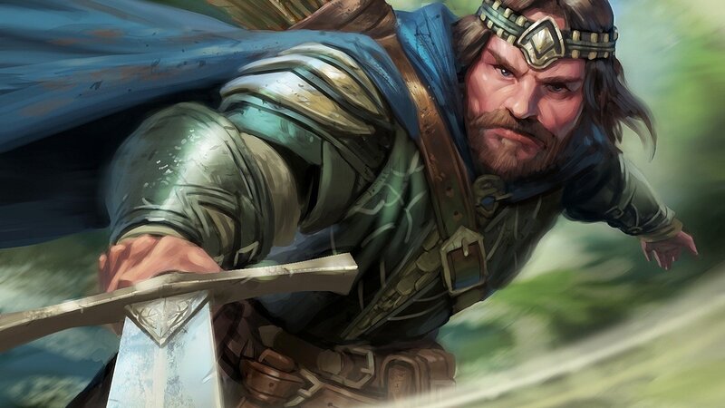 Warrior with Sword — Blue, Dramatic, Digital Art