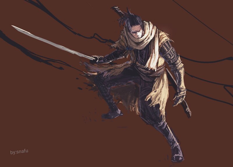 Warrior with Sword — Brown, Dramatic, Digital Art