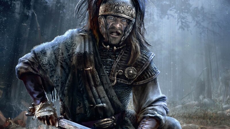 Warrior with Sword — Gray, Dramatic, Digital Art, Chainmail