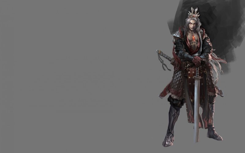 Warrior with Sword — Gray, Dramatic, Digital Art