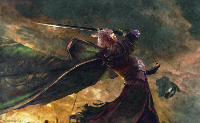 Warrior with Sword — Green, Dramatic